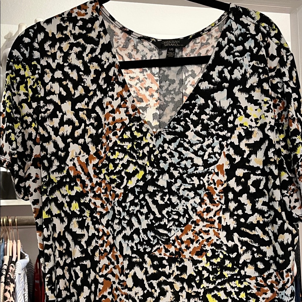 Christian Siriano Black and Orange Patterned Blouse